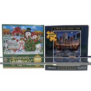 Lot of 2 Christmas 1000 Piece Jigsaw Puzzles MasterPieces & Dowdle